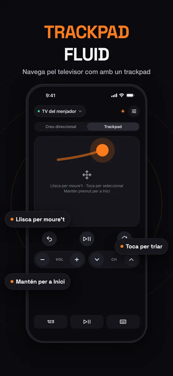 Trackpad fluid de Remo: llisca per moure't, toca per seleccionar, mantén premut per anar a Inici