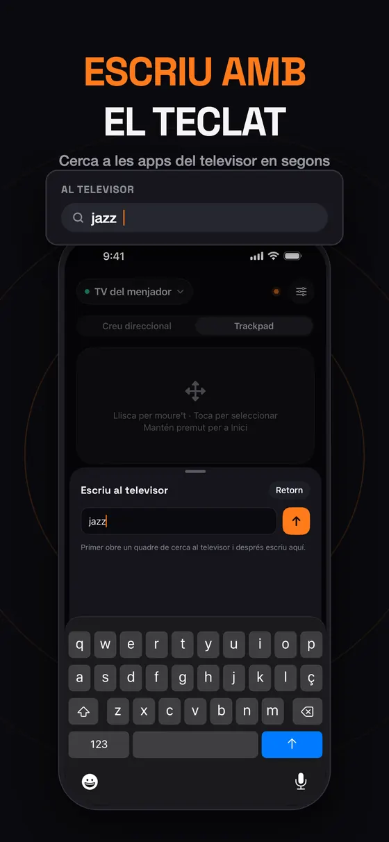 Escrivint una cerca al televisor amb el teclat de l'iPhone a Remo