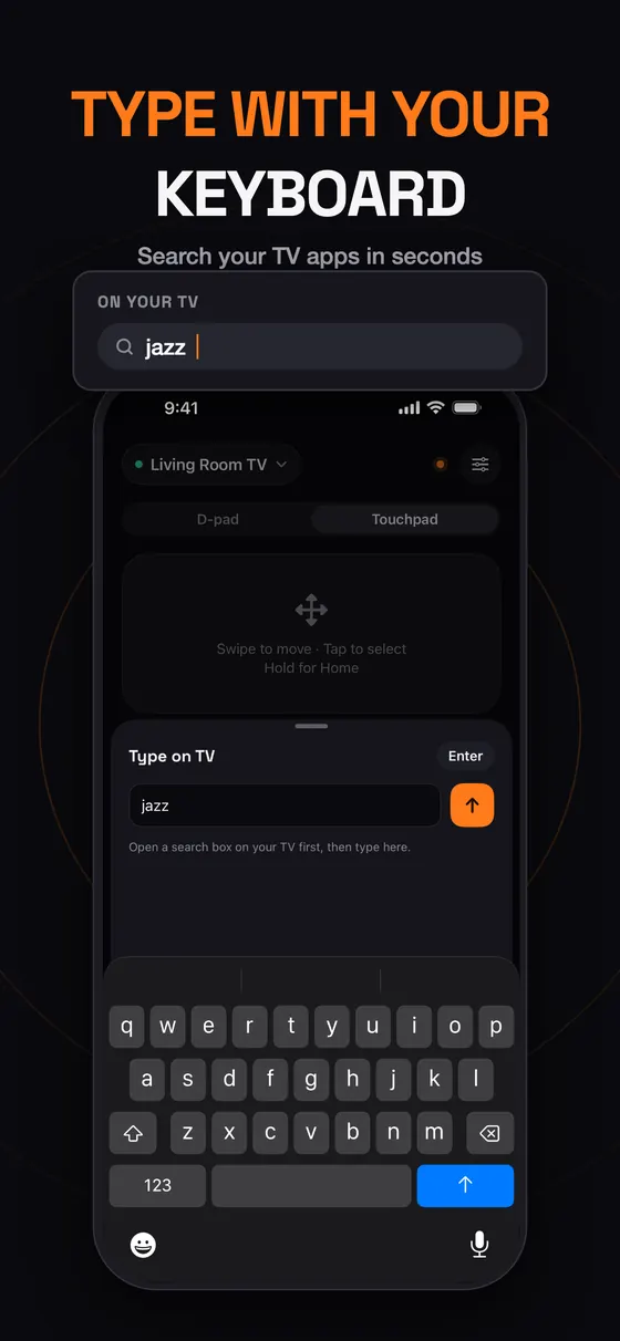 Typing a search on the TV with the iPhone keyboard in Remo
