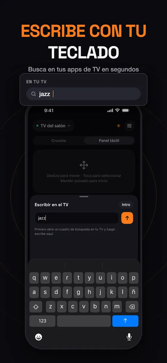 Escribiendo una búsqueda en la tele con el teclado del iPhone en Remo