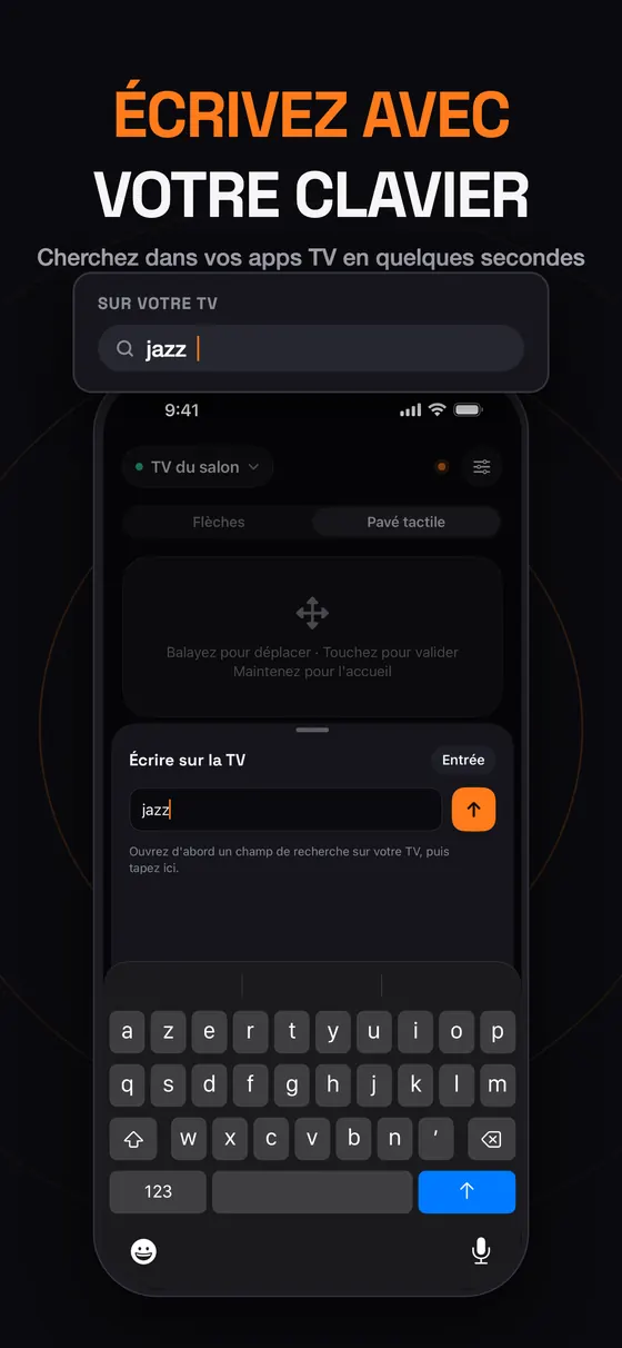 Saisie d'une recherche sur la TV avec le clavier de l'iPhone dans Remo
