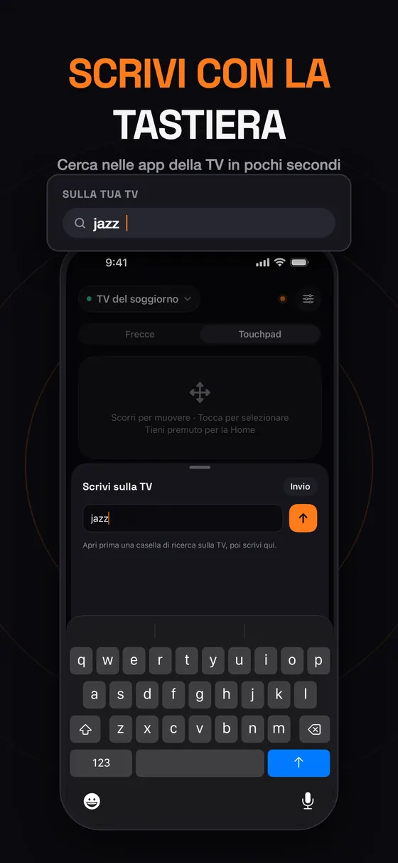 Ricerca digitata sulla TV con la tastiera dell'iPhone in Remo