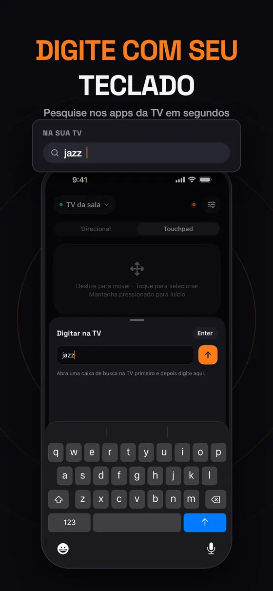 Digitando uma busca na TV com o teclado do iPhone no Remo