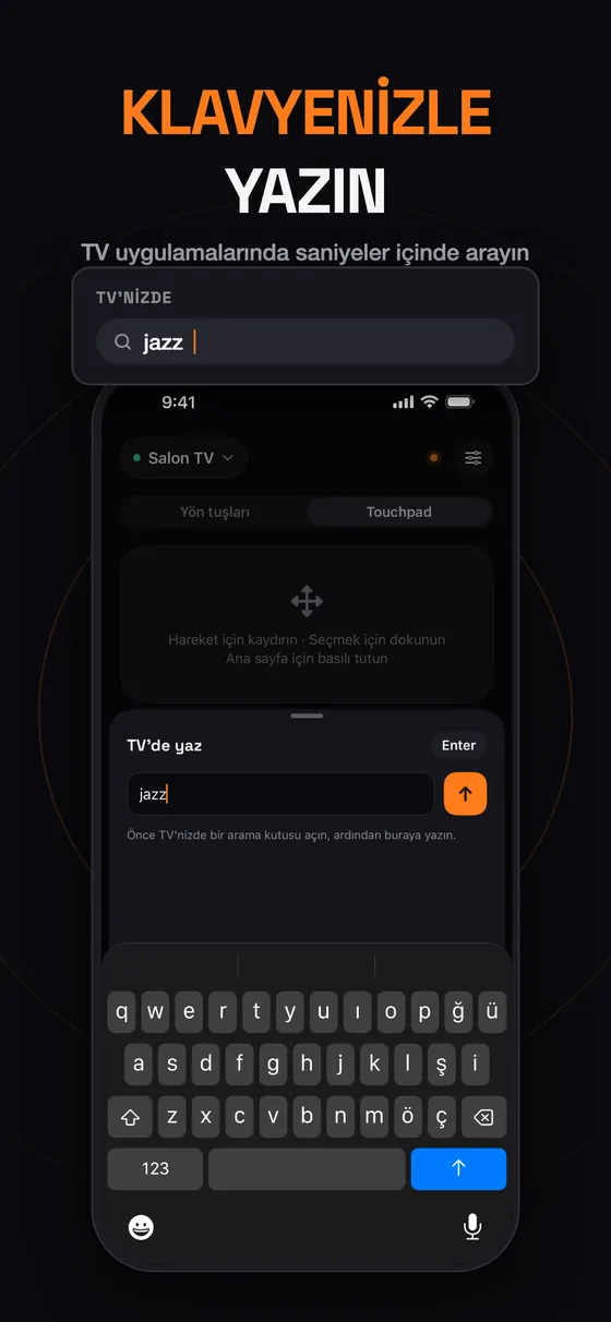 Remo'da iPhone klavyesiyle TV'de arama yazma