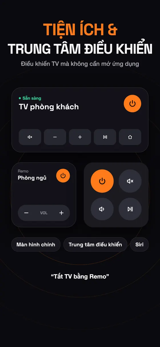 Tiện ích Remo cho Màn hình chính và Trung tâm điều khiển